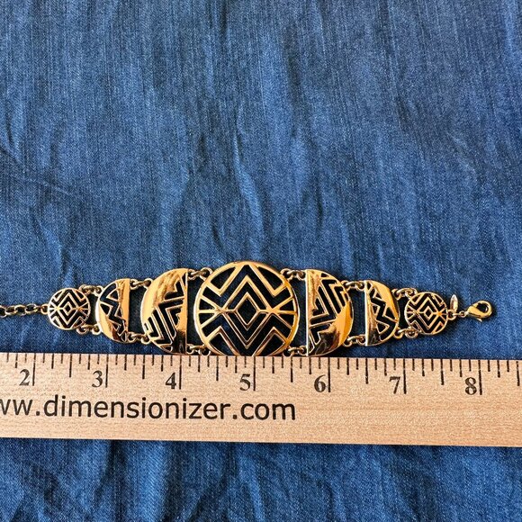 Abstract design Gold necklace & bracelet Set & 2 pairs earrings statement 80 90 - Picture 13 of 16